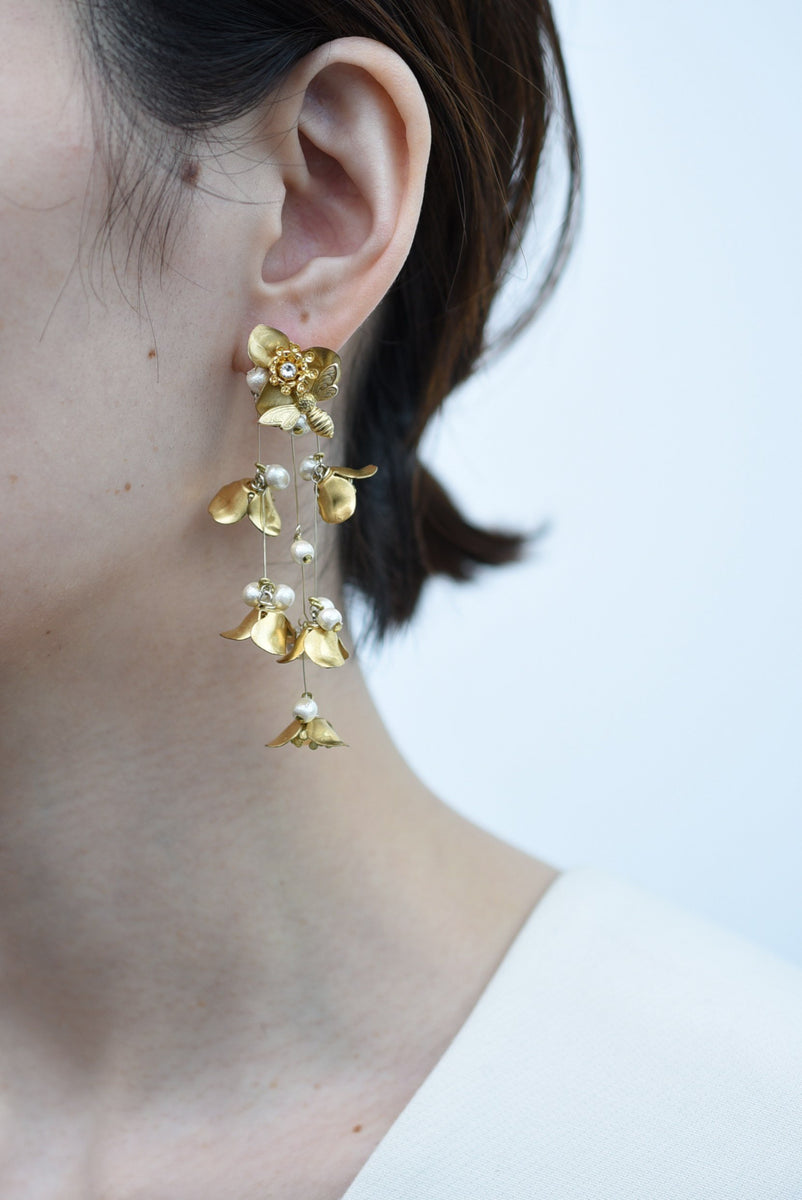 begonia with bee chandelier earring (2way)